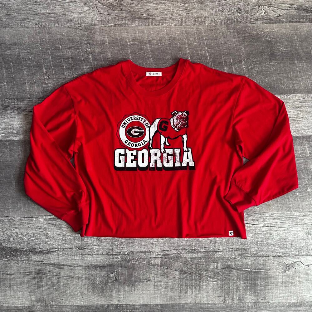 47 Brand University Of Georgia Bulldogs T Shirt Womens XL Long Sleeve Red NCAA